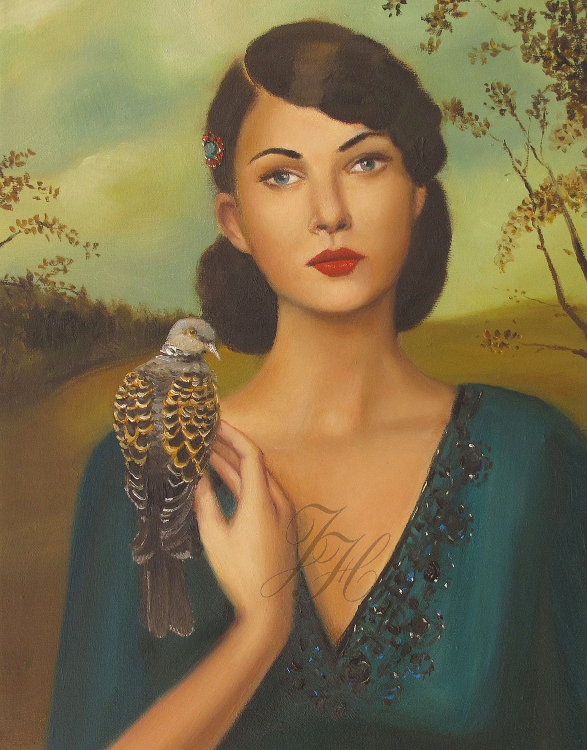 Elspeth With Her Turtledove- Art Print From Original Oil Painting