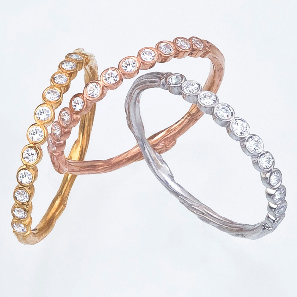 Diamond Wedding Band - Stacking Ring with Natural Twig - Modern Earthy and Eco Friendly Gold