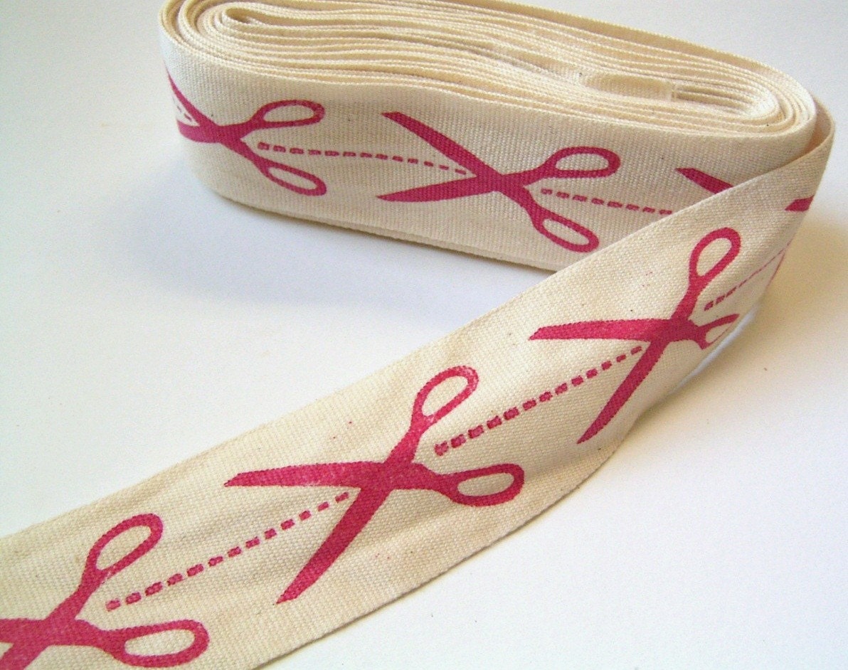 Blockprinted Cotton Tape - Red Scissors