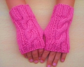 Childrens wrist warmers, Age 5 to 8 years mittens fingerless gloves hot pink