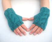 Childrens wrist warmers, Age 2 to 4 years mittens fingerless gloves teal green