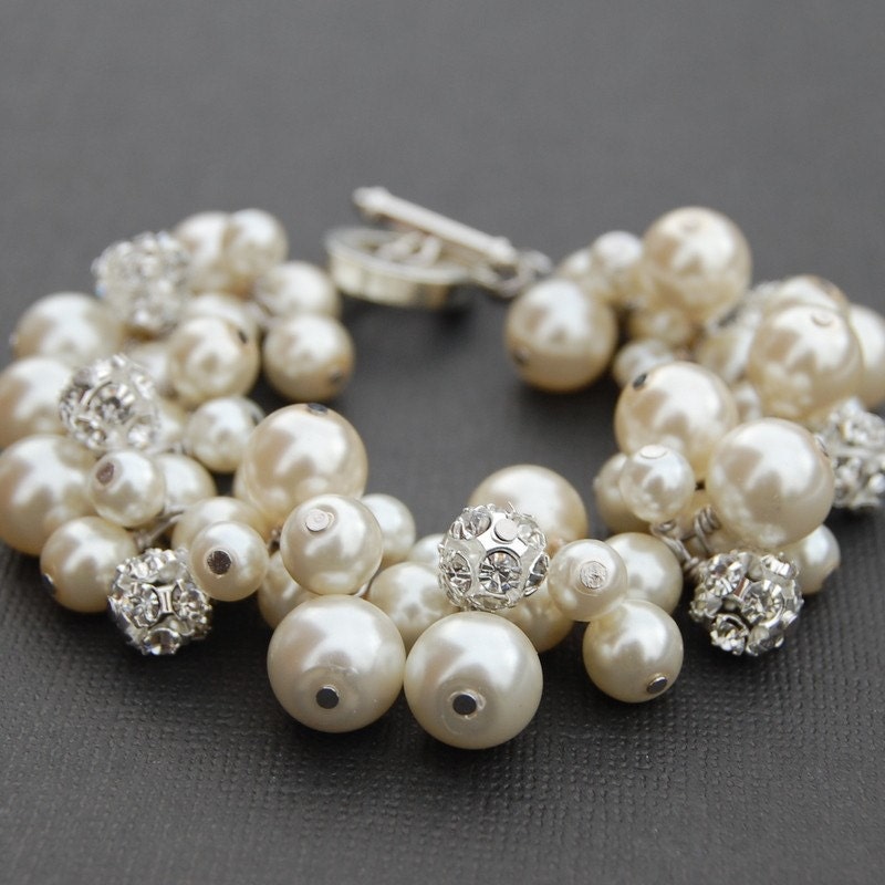 Bridal Jewelry, Ivory Pearl Rhinestone Bracelet, Pearl Wedding Jewelry, Bridesmaid Gifts, Brides Jewelry