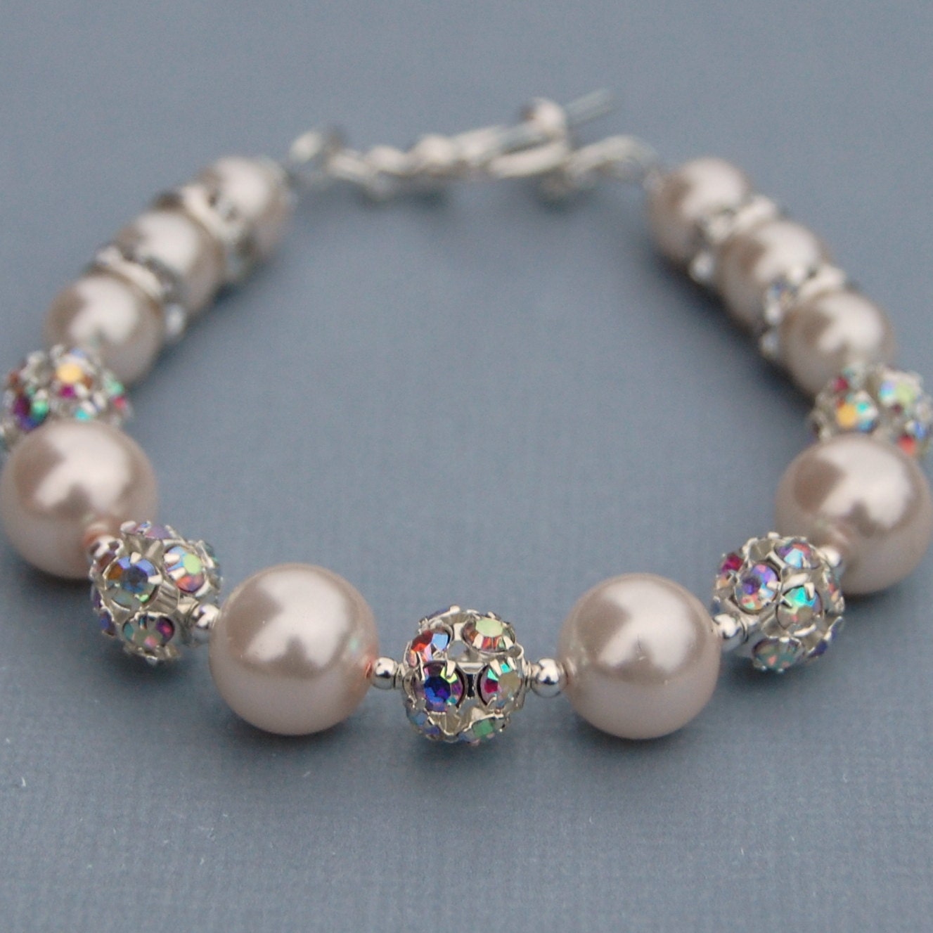 Rose Smoke Pearls Bracelet, Bridal Jewelry, Bling Bracelet, Spring Wedding Accessory, Bridal Party
