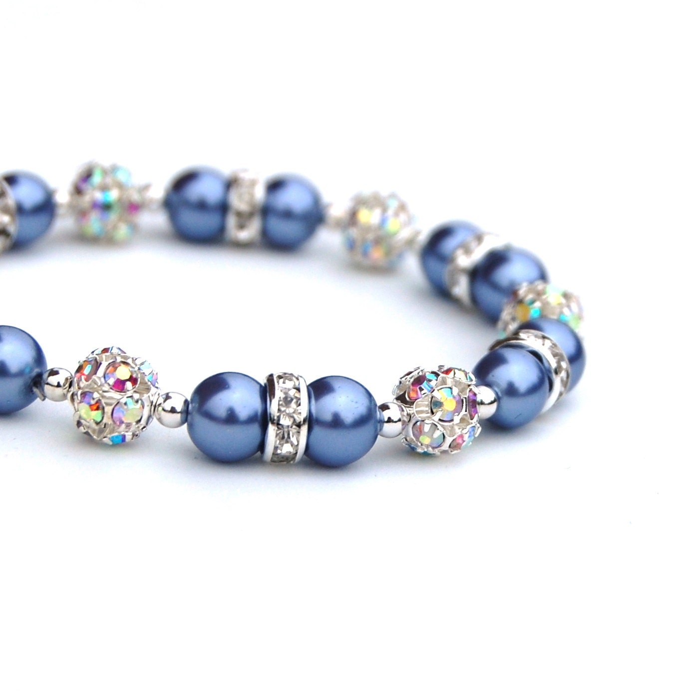 Periwinkle Blue Bling Bracelet, Bridesmaid Gifts, Pearl Rhinestone Jewelry, Bridal Party