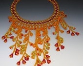 Unique Beaded Choker Necklace Phoenix Feathers Fiery Crystals