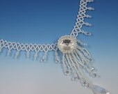 Handmade Necklace in White Beadwoven Crystals and Vintage