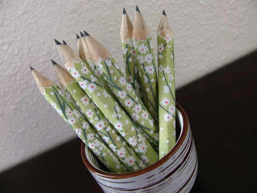 mini japanese paper-wrapped pencils - set of 10 - lime meadow