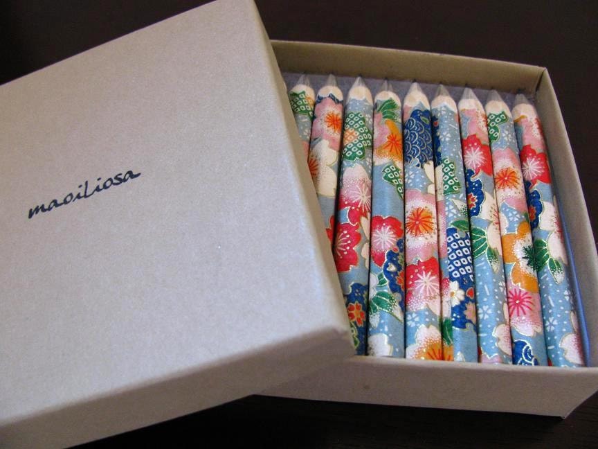 mini pencils made with japanese paper - set of 10 - patchwork sakura