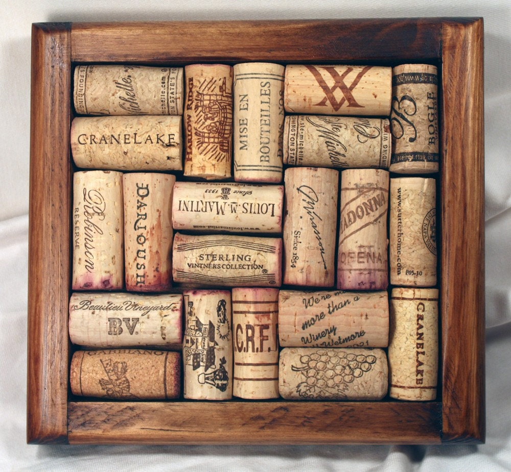 Handmade Walnut Stained Wooden Recycled Wine Cork Trivet
