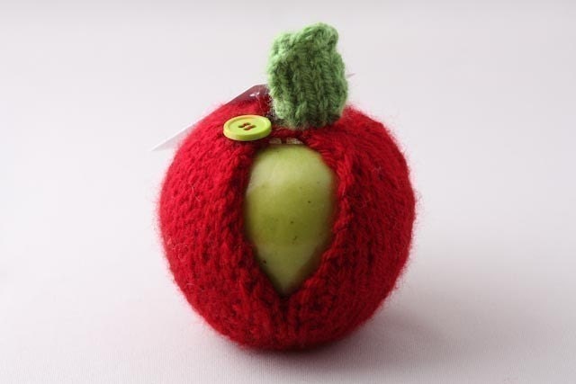 Apple Jacket-Cranberry with Lime Green Button - HandaMade