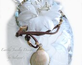 Sea Shell and Jasper Anklet Bracelet Gemstones on suede