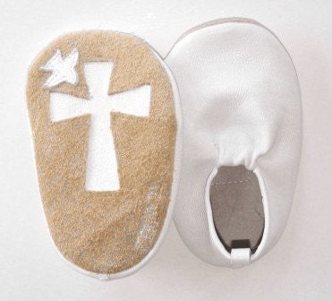 White Baby Leather Baptismal Moks