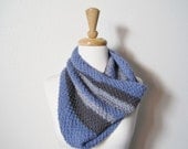 Hand Knit Stripe Cowl / Scarf in Perwinkle & Shades of Grey - Women's Fashion Winter Accessories - Glacial Strata Cowl