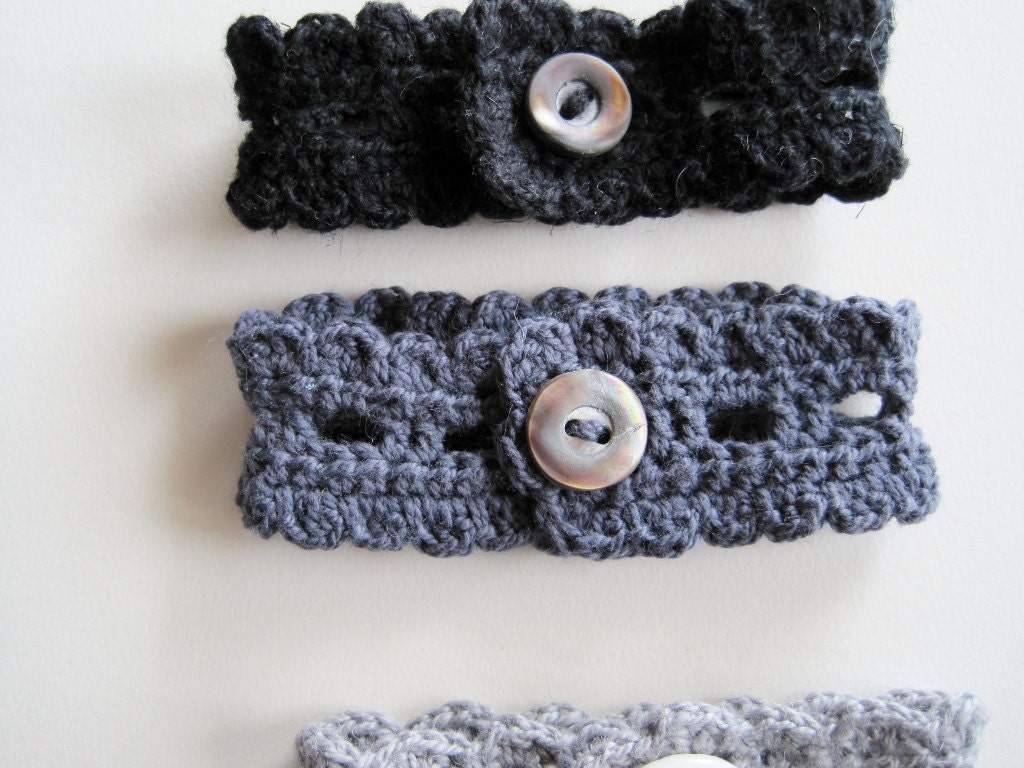 Rustic Romantic Lace Bracelet - Vintage Button and Cotton Lace Wrist Cuff in Slate Grey