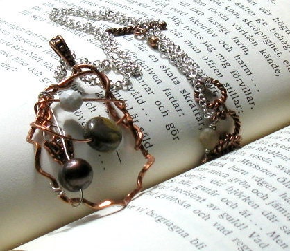 Sterling Silver Chain Pendant Necklace / Sterling Silver Copper Chain Necklace / Eclectic Mixed Metal Pendant Necklace