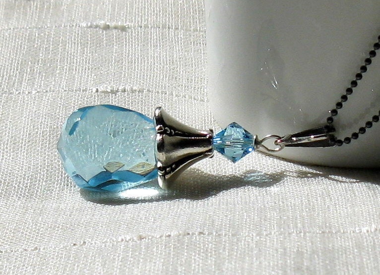 Aquamarine Sterling Silver Pendant Necklace / Blue Quartz Pendant Necklace / sea / shore / beach