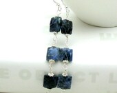 Blue Denim Sodalite Sterling Silver Dangle Earrings - Denim / Blue Dangle / Patriotic / Ocean Sky