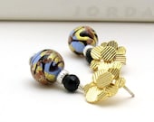 Gold Black Murano Glass Post Earrings / Modern Metallic Gold Beaded Post Earrings / Shimmer / Luxe / Statement / Clouds