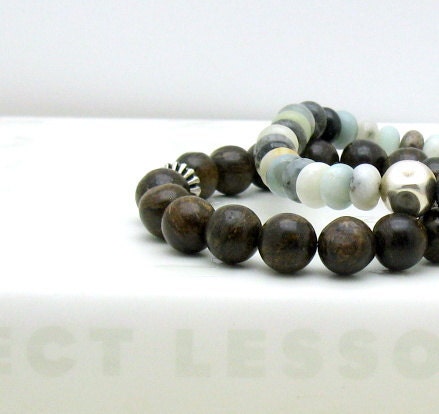 Brown Bronzite Beaded Bracelet - Brownie / Chocolate Brown / French Roast / Woodland Rustic - cooljewelrydesign