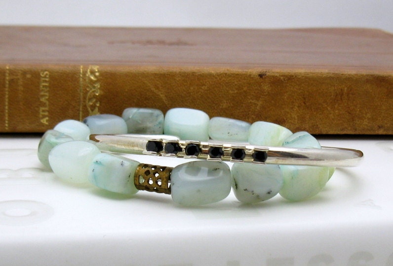 Boho Blue Opal Beaded Bracelet / Organic Opal Beaded Bracelet / Natural / Aqua Beaded / Pale Pastel