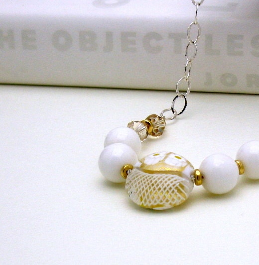 White Gold Murano Glass Wrapped Necklace - Rave On / Honey / Luxe