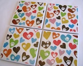 Pet Lover Paw Prints Ceramic Tile Coaster Set of 4