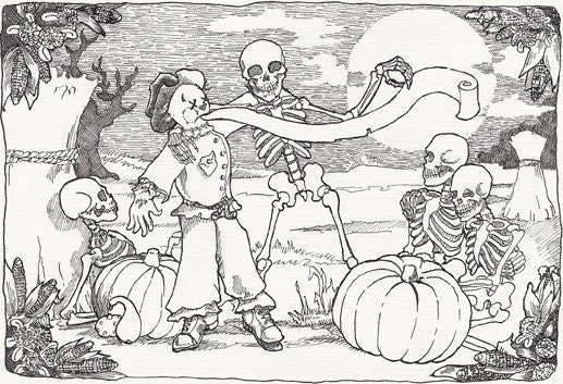 Scarecrow and Skeletons, Shine on Harvest Moon Halloween print