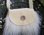SALE spring ivory saddle bag, unicorn fur felted wool purse
