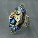 Steampunk Ring Crystal Steampunk Ring Cocktail Steampunk Watch Ring Silver Victorian Filigree Blue Aqua Purple Swarovski Crystal Gothic