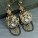 Steampunk Earrings Crystal Flower Steampunk Earrings Steampunk Chandelier Earrings Brass Filigree Vintage Watch Silver Pink Lavender