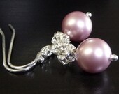 Rose Pink Pearl Earrings, Wedding Jewelry, Rhinestone Pearl Earrings