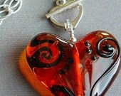 Lampwork glass heart necklace, Pendant, Amber Topaz Jewelry