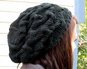 Slouchy Hat, Knit Hat, Knit Slouchy Hat, Green Slouchy Hat - Green