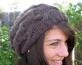 Slouchy Hat, Knit Hat Brown