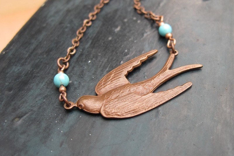 Swallow bird necklace - Patina Jewelry - Copper Jewelry