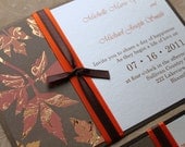 Fall Wedding Invitation, Autumn Wedding, Falling Leaves - Orange and Brown