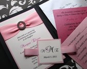 Elegant Wedding Invitation, Glamorous Wedding, Luxurious, Shimmer and Rhinestone Buckle - Pure Elegance Pocket Invitation