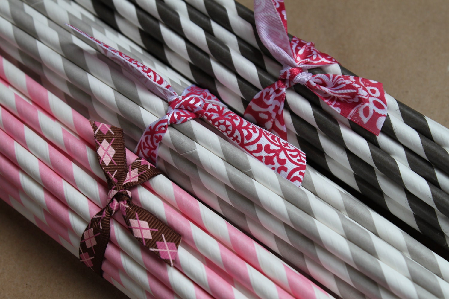 Barber Pole Pixie Striped and Polka Dot Paper Straws, Birthday Party Decor, Bar Decoration - Set of 25