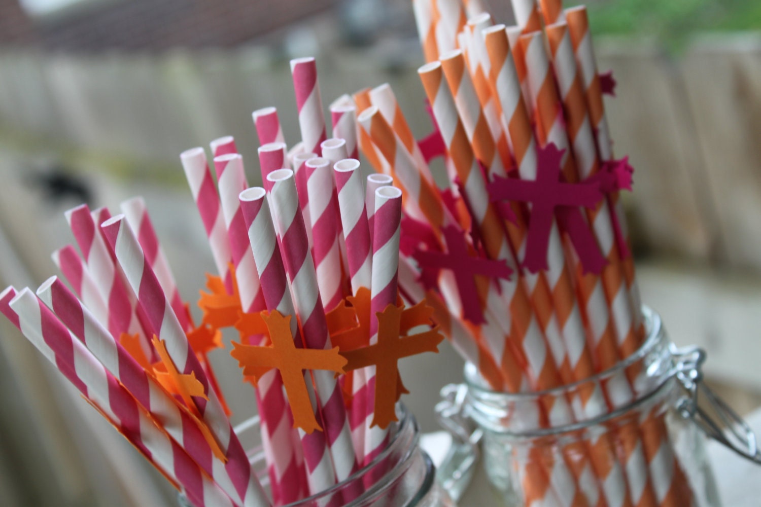 Pixie Striped Paper Straws Embellished with Cross - Set of 10