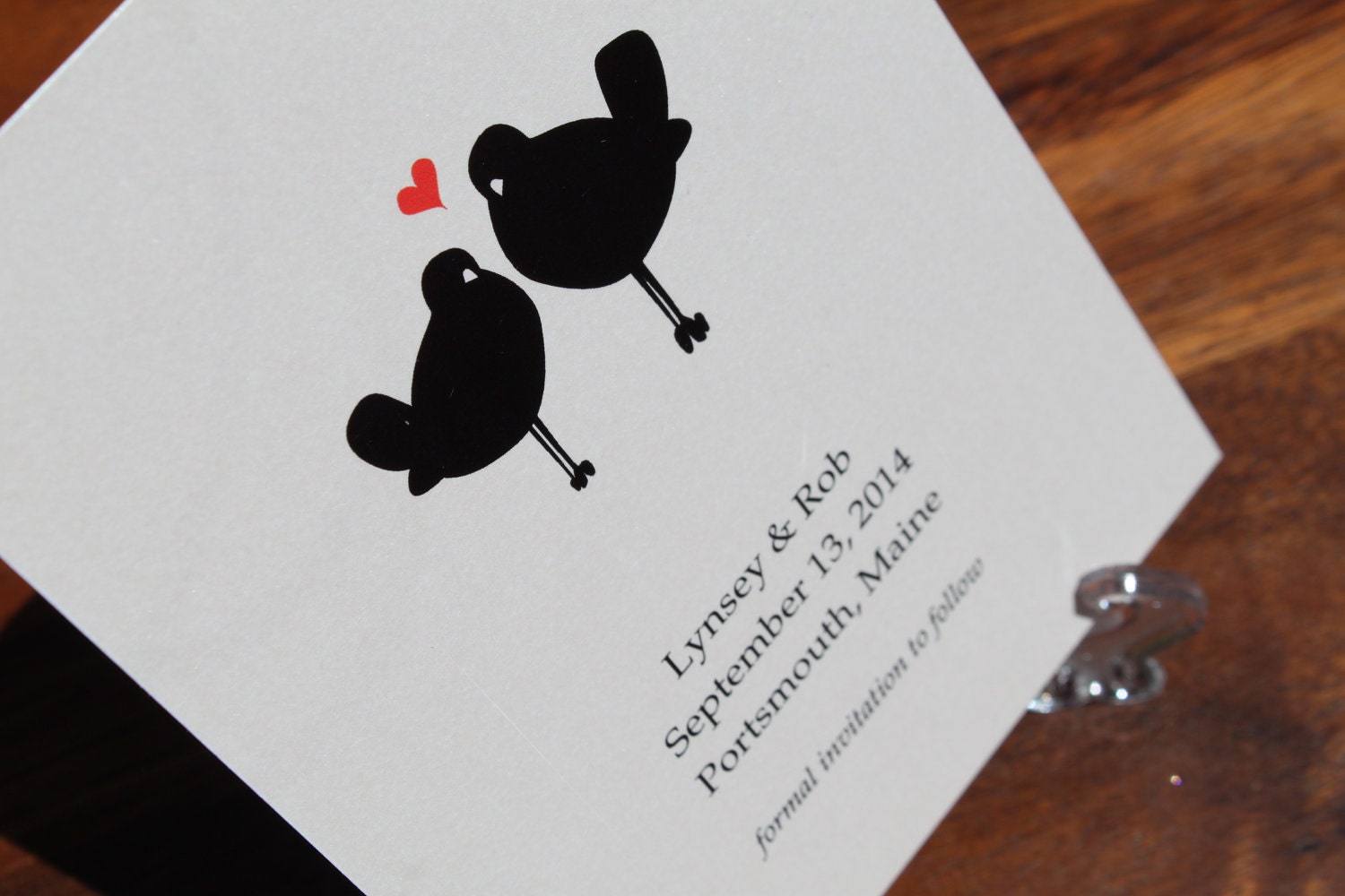 Love Birds Save the Date - Whimsical Save the Date, Funky, Fun Save the Dates with Red Heart