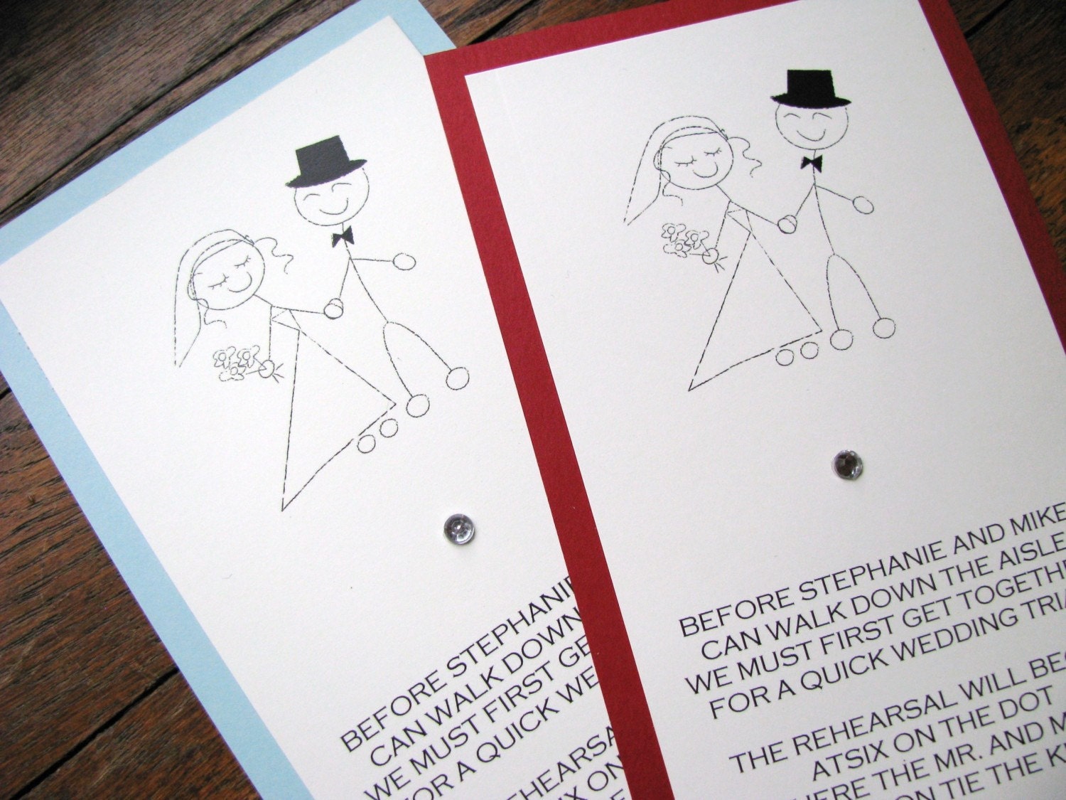 Whimsical and Unique Rehearsal Dinner Invitations with Crystals, Satin, Envelope Liners - You Choose