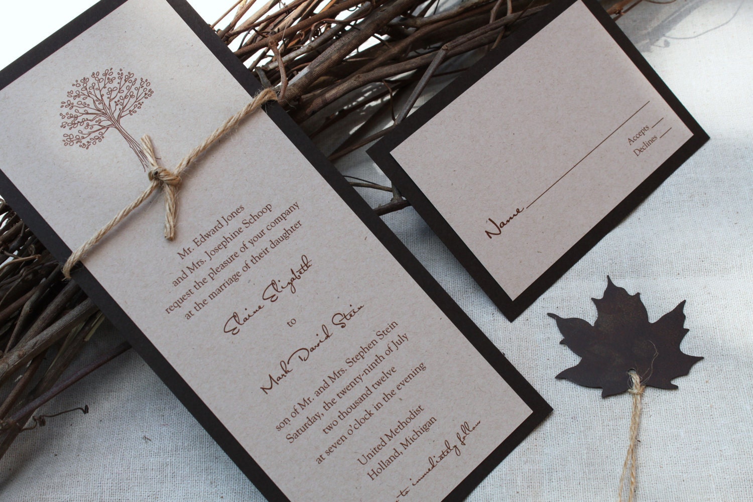 Rustic Wedding Invitation, Autumn or Fall Wedding - Modern Tree Wedding Invite