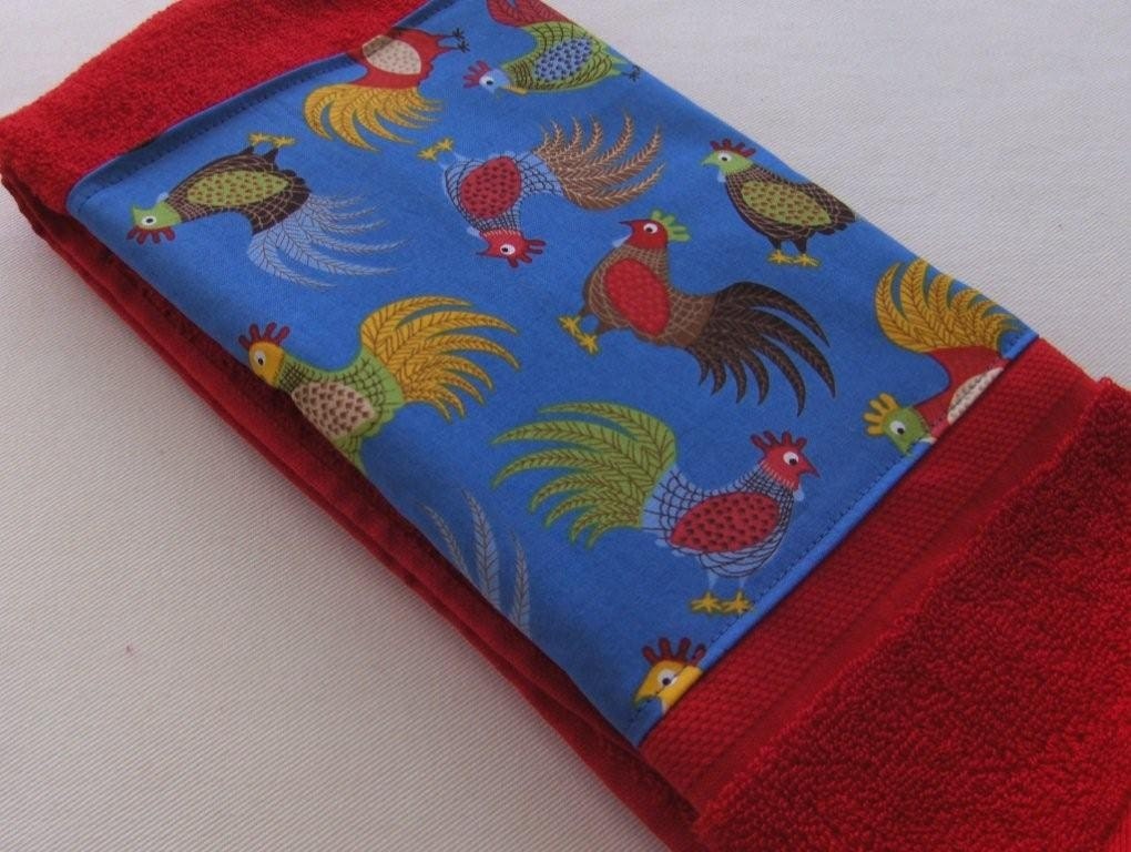 Rooster Animal lovers gifts French Barnyard Towel (Red)