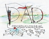 fishing golf dad custom childrens names added  11 x 8.5  Print