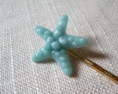 Aqua Starfish Bobby Pin, Light Blue Starfish, Gold Bobby Pin, Beach Wedding, Something Blue