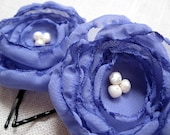 Purple Flower Bobby Pins, Fabric Flower Hair Clips, Amethyst Chiffon Fabric, Lavender Fabric Flower, Freshwater Pearls