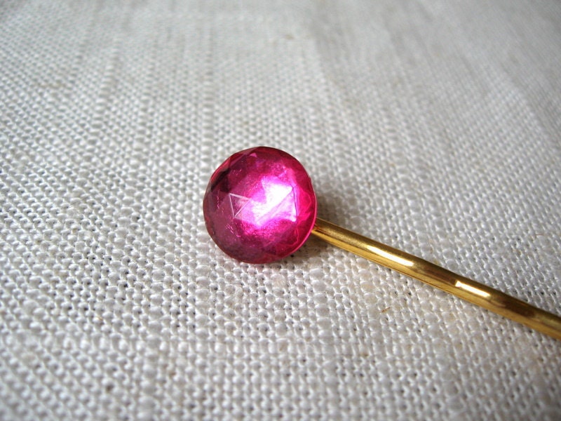 Hot Pink Rhinestone Bobby Pin, Gold Hair Pins, Fuchsia Jewel, Bridesmaid Hair, Magenta