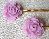 Lavender Rose Hair Pins, Purple Flower, Gold Plated Bobby Pins