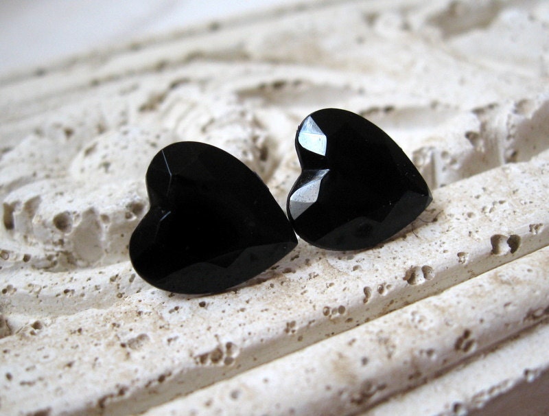 Black Heart Earrings, Faceted Jewels
