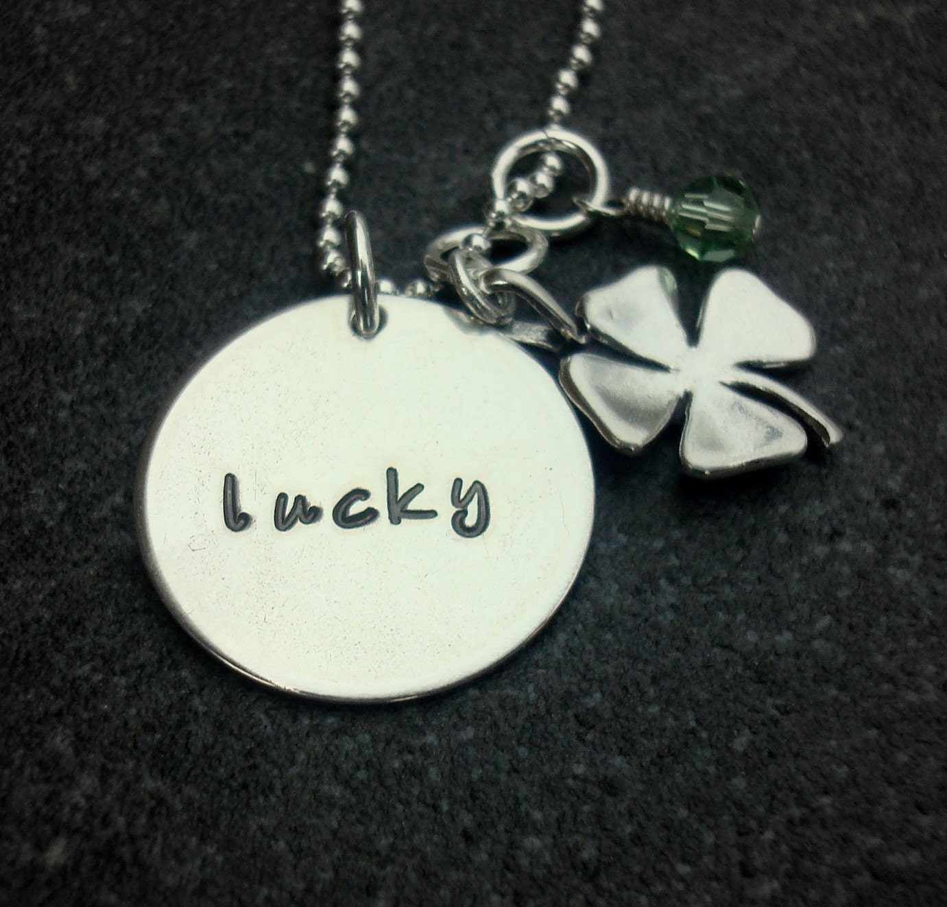 Hand Stamped Jewelry My Lucky Charm Necklace in fancy lowercase font